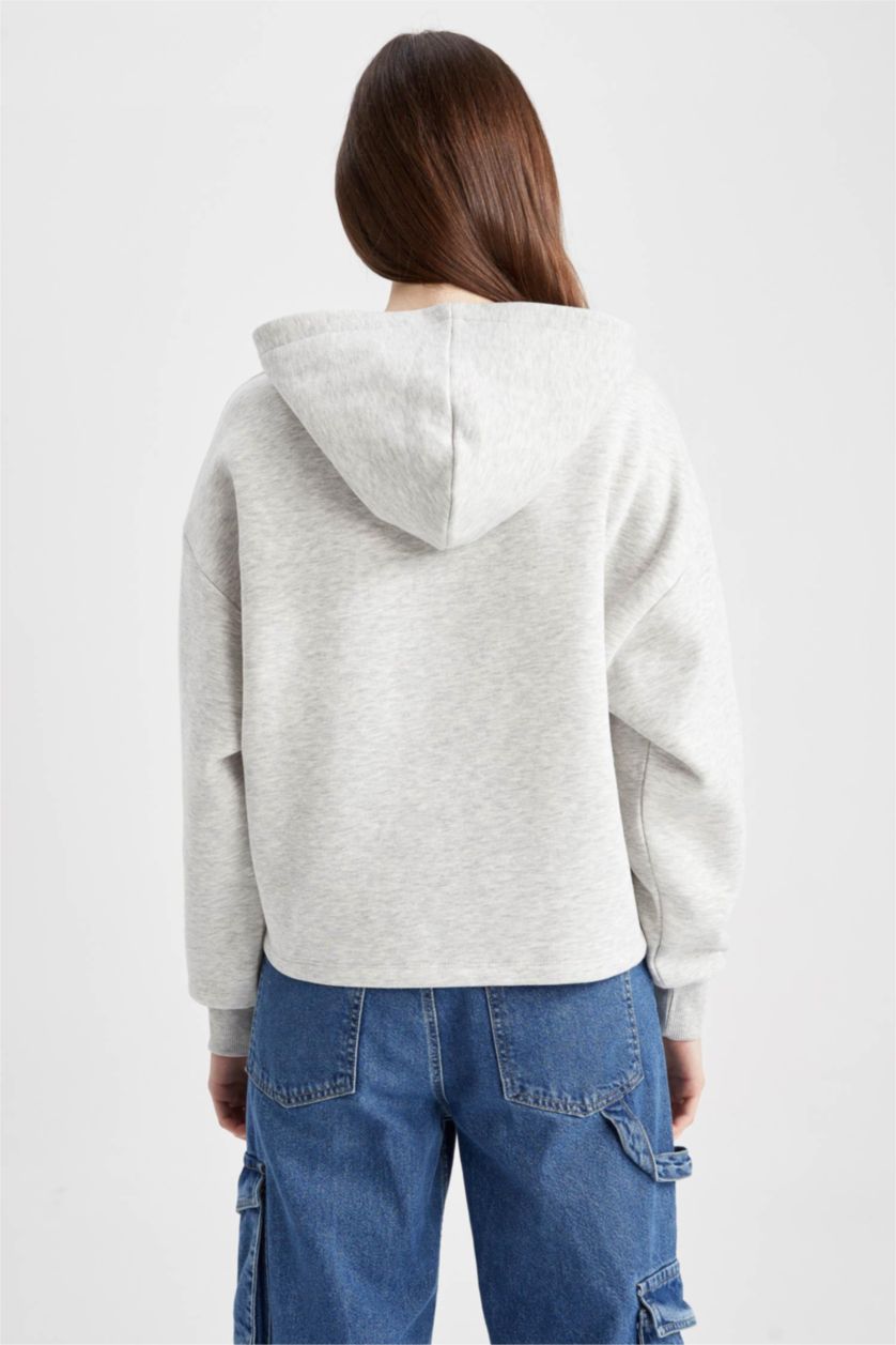 FEMME Gris Sweat- Shirt À capuche Slogan Manche Longue