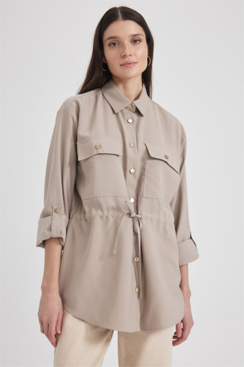 WOMAN Vison Traditional Oversize Fit Shirt Collar Long Sleeve Tunic