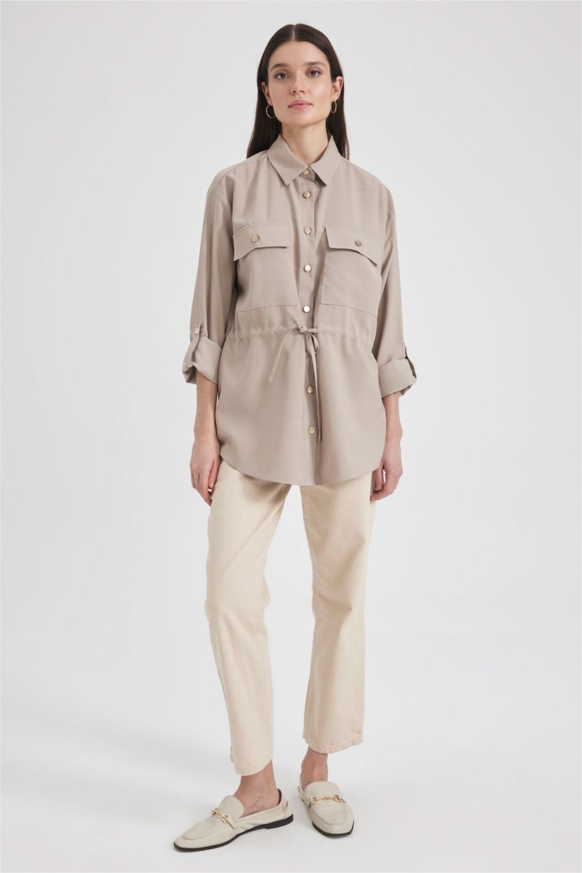 WOMAN Vison Traditional Oversize Fit Shirt Collar Long Sleeve Tunic