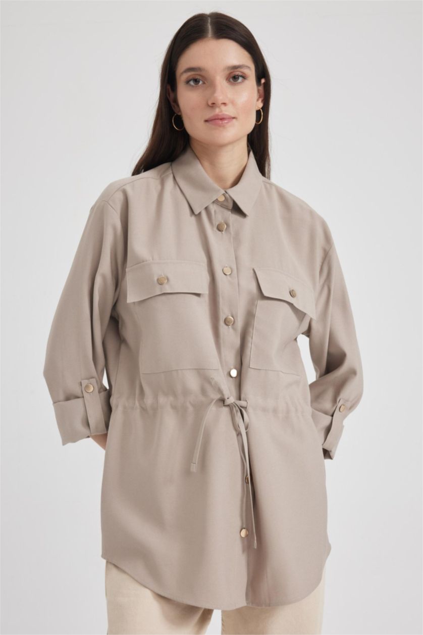 WOMAN Vison Traditional Oversize Fit Shirt Collar Long Sleeve Tunic