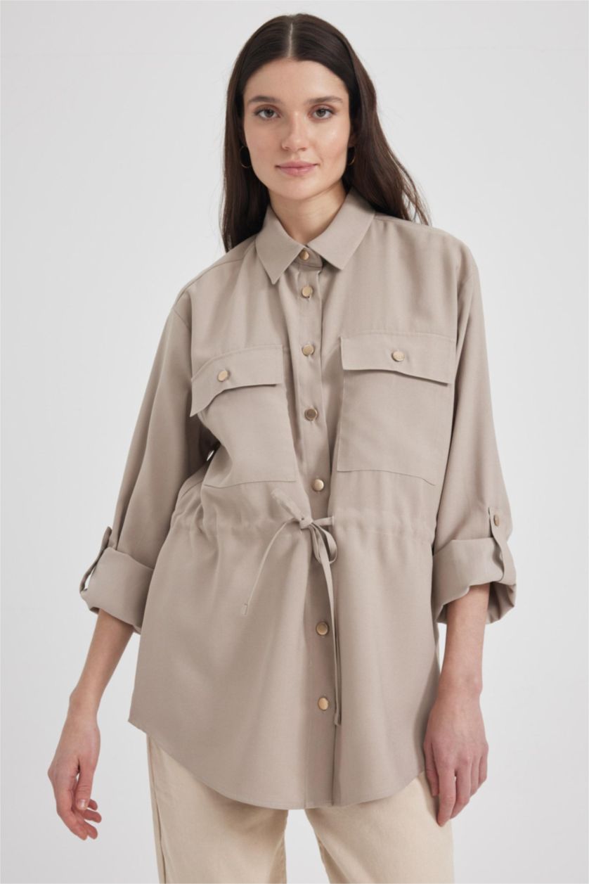 WOMAN Vison Traditional Oversize Fit Shirt Collar Long Sleeve Tunic