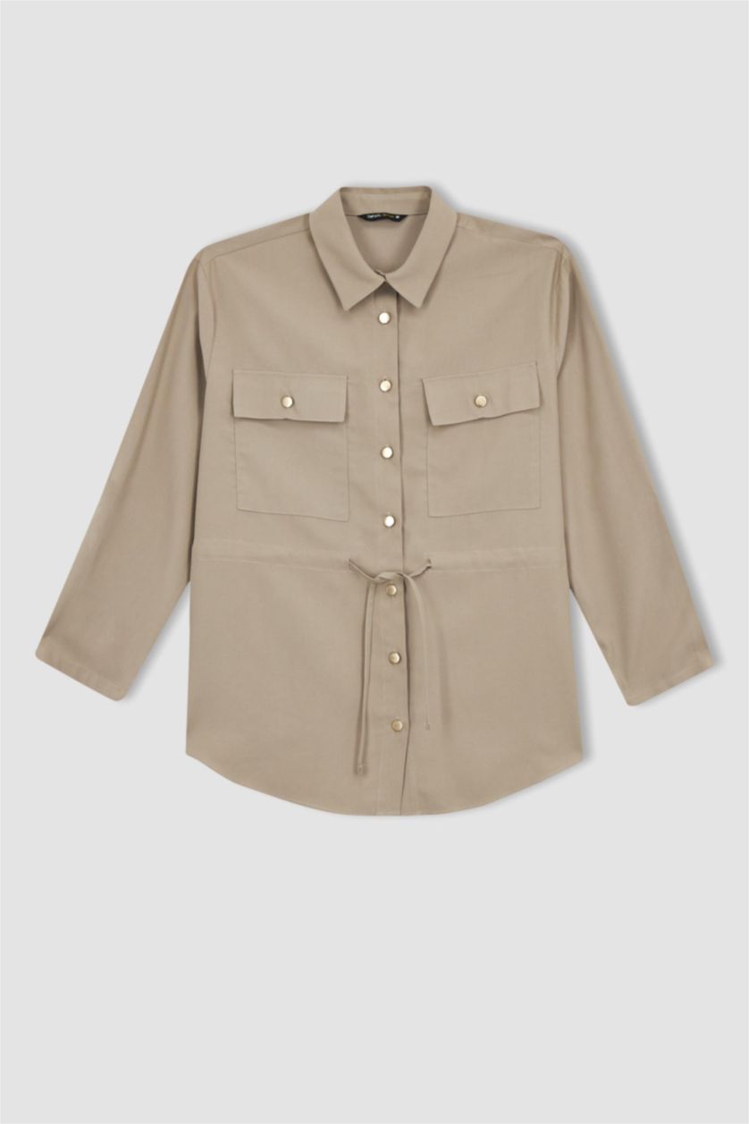 WOMAN Vison Traditional Oversize Fit Shirt Collar Long Sleeve Tunic