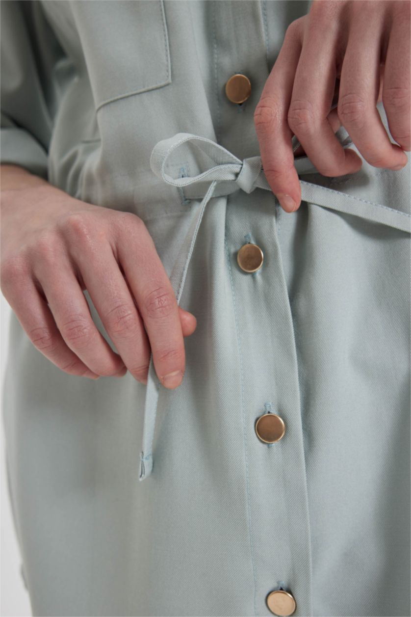 Kadın Mint Oversıze Dokulu Uzun Kollu Tunik