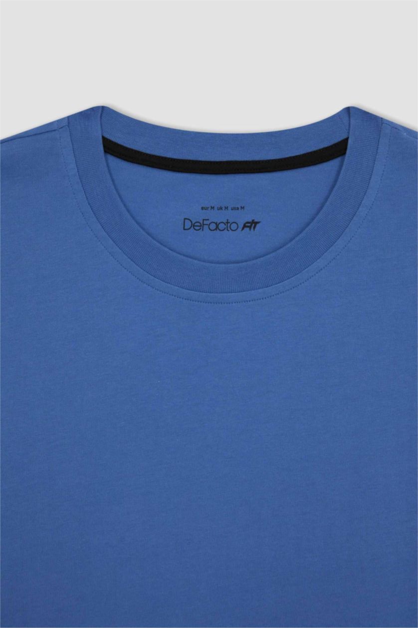 Man Dark Blue Defacto Fit Oversize Fit Crew Neck Printed T-Shirt