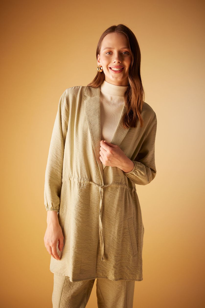 WOMAN Light Green Relax Fit Shirt Collar Long Sleeve Tunic