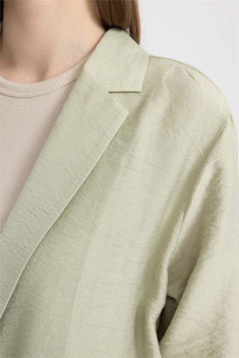 WOMAN Light Green Relax Fit Shirt Collar Long Sleeve Tunic