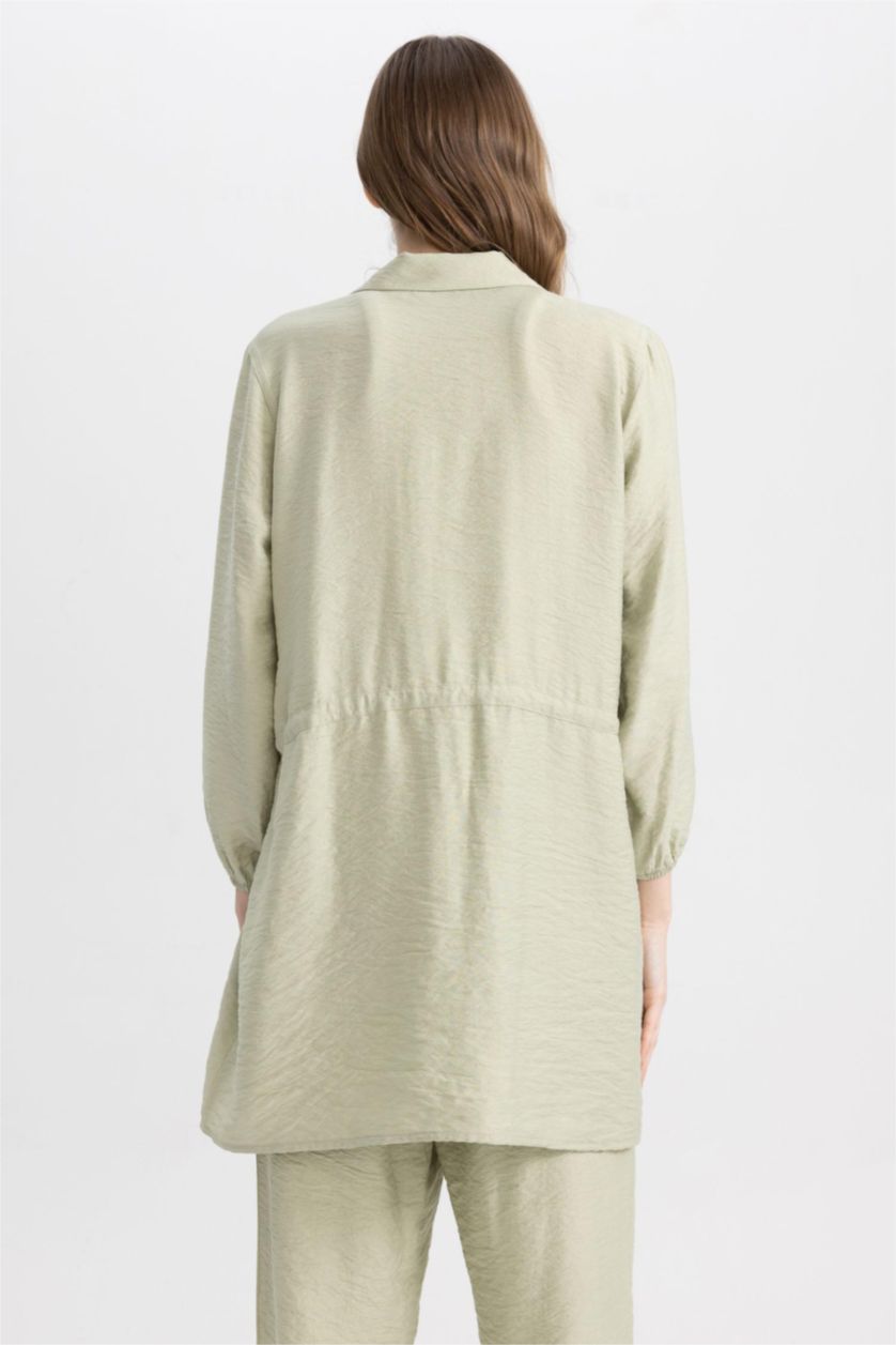 WOMAN Light Green Relax Fit Shirt Collar Long Sleeve Tunic