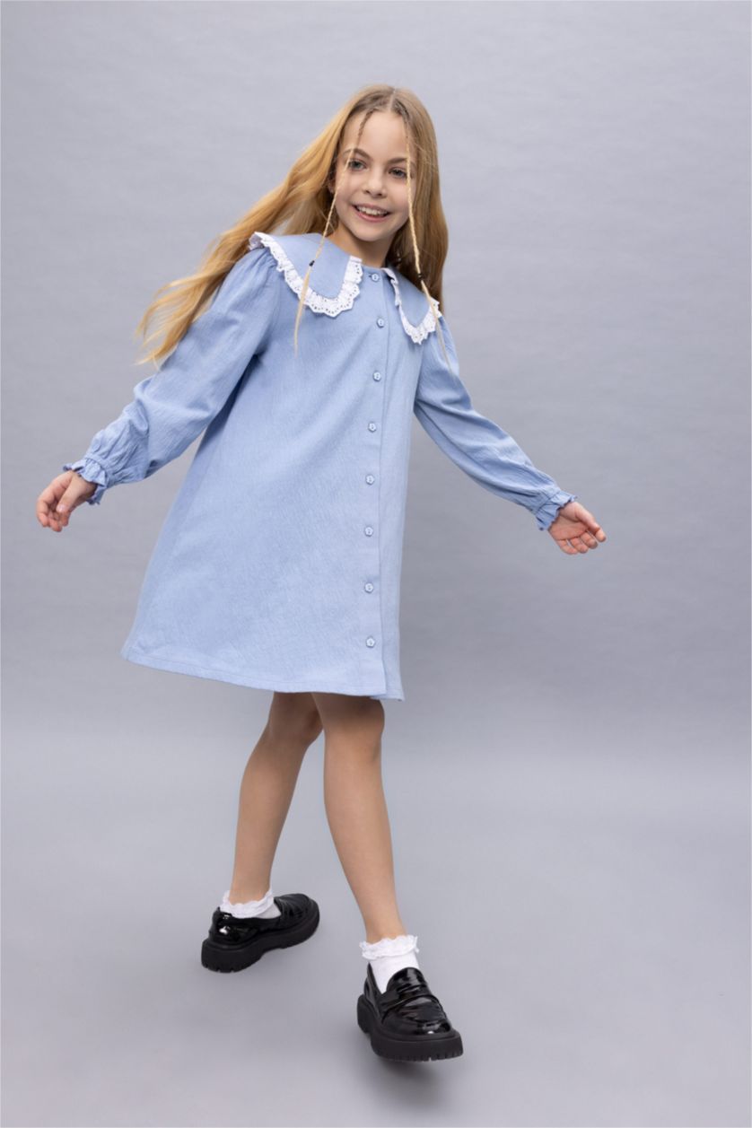 FILLES Bleu Robe En Tricot Manche Courte