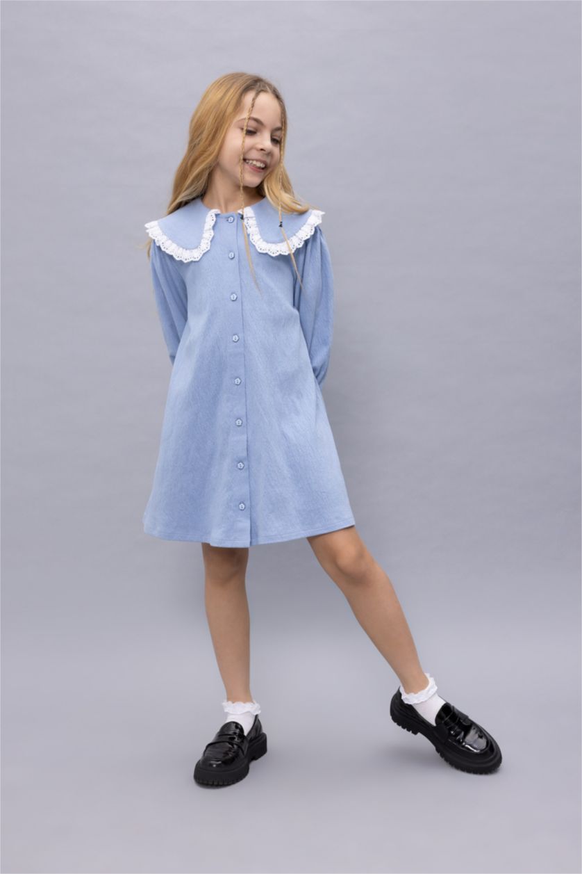 FILLES Bleu Robe En Tricot Manche Courte