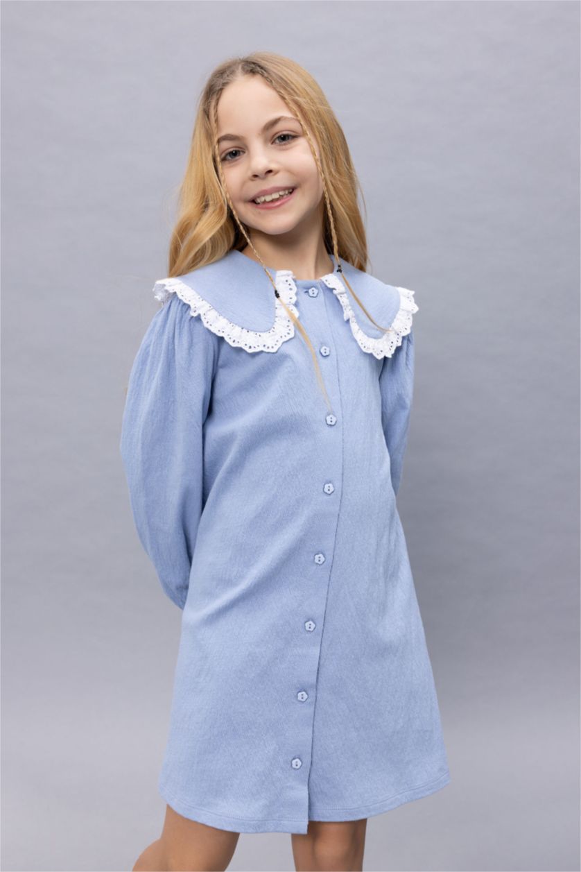 FILLES Bleu Robe En Tricot Manche Courte