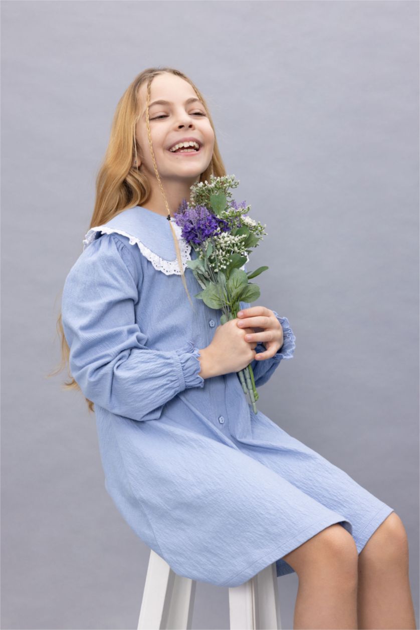 FILLES Bleu Robe En Tricot Manche Courte