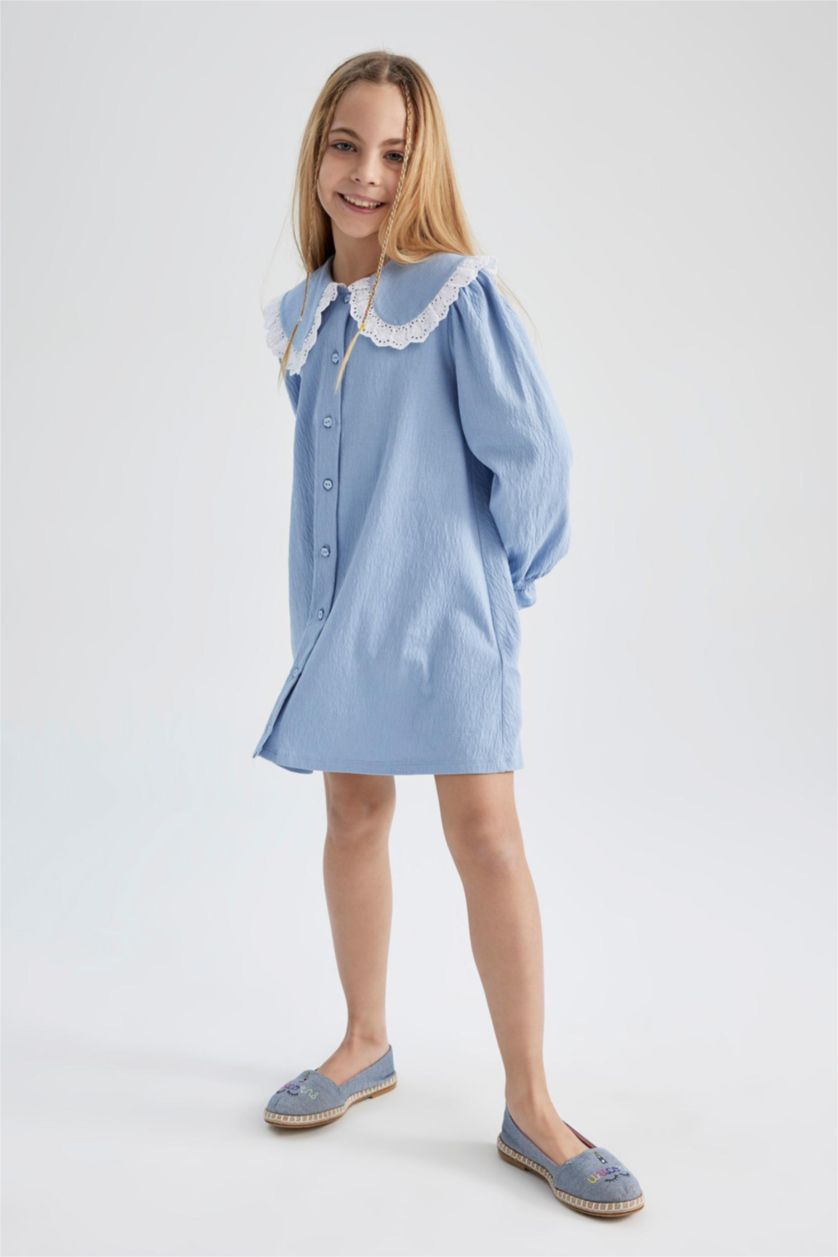 FILLES Bleu Robe En Tricot Manche Courte