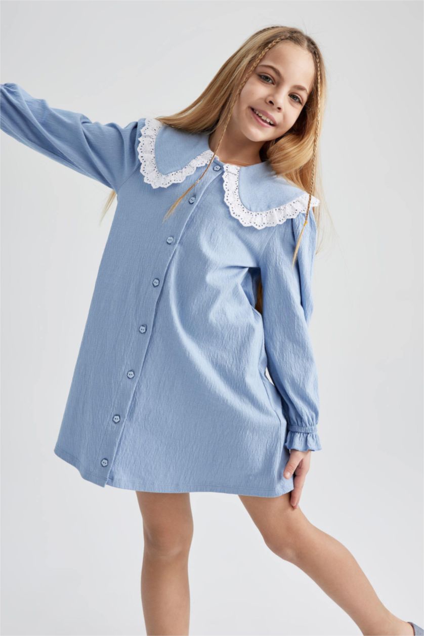 FILLES Bleu Robe En Tricot Manche Courte