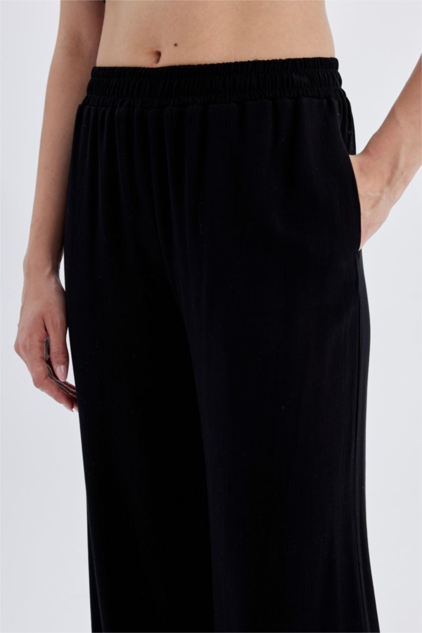 نساء أسود بنطرون فيسكوز برجل واسع وايد ليج وخصر عالي