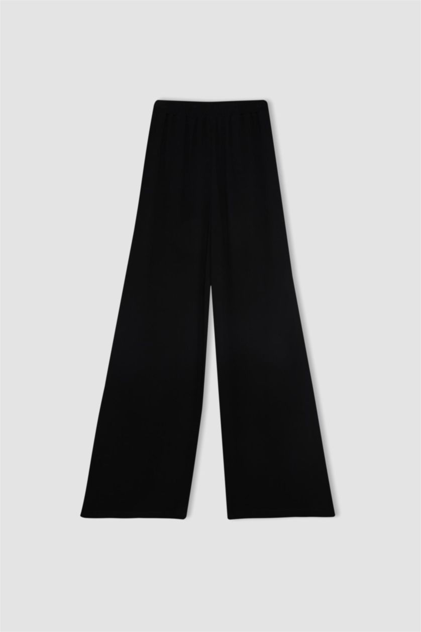 نساء أسود بنطرون فيسكوز برجل واسع وايد ليج وخصر عالي