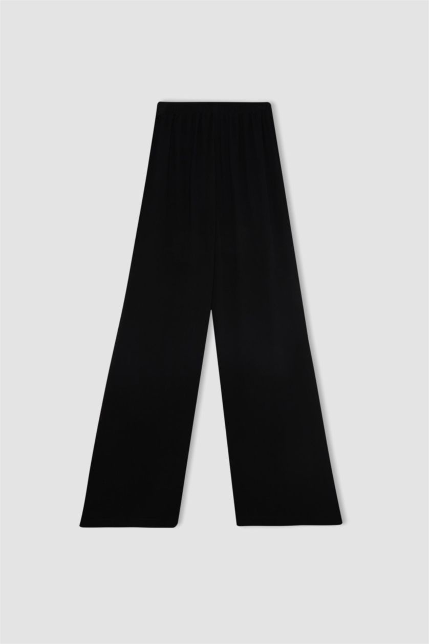 نساء أسود بنطرون فيسكوز برجل واسع وايد ليج وخصر عالي