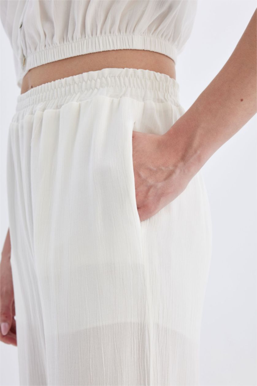 FEMME Blanc Pantalon Large Basique en Viscose à Taille Haute et Longueur Standard