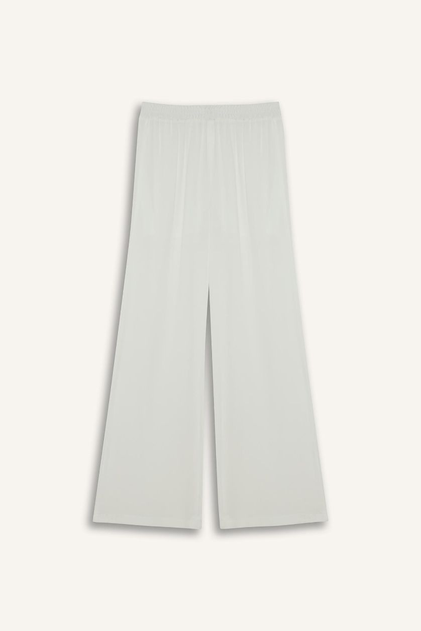 Женщины Кремовый Брюки с широкими брюками, высокой талией и стандартной длиной из вискозы в стиле кринкл