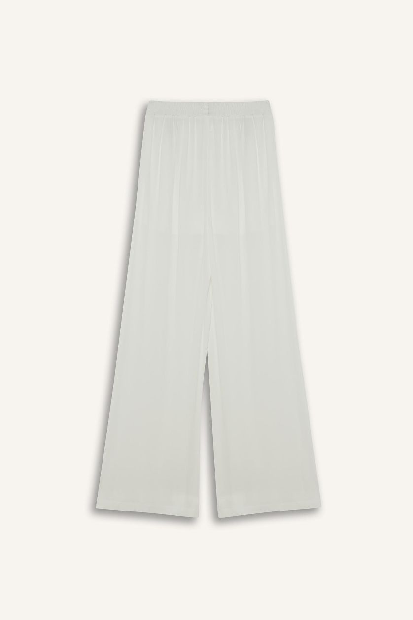 Женщины Кремовый Брюки с широкими брюками, высокой талией и стандартной длиной из вискозы в стиле кринкл