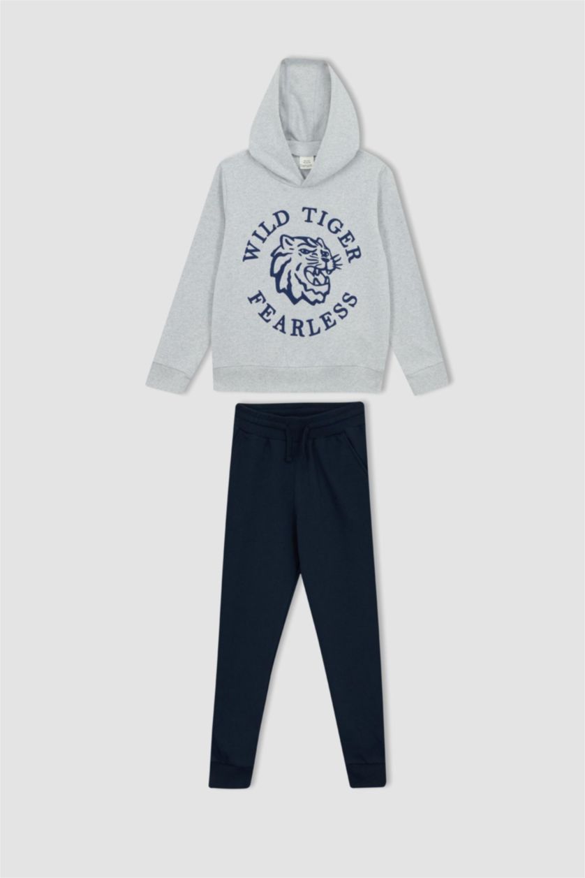 BOYS & TEENS Light Grey Melange Boy Printed Hoodie 2-Pack Set