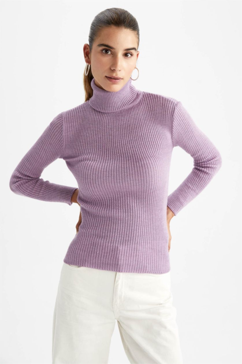 Kadın Lila Orta Slım Fıt Kazak