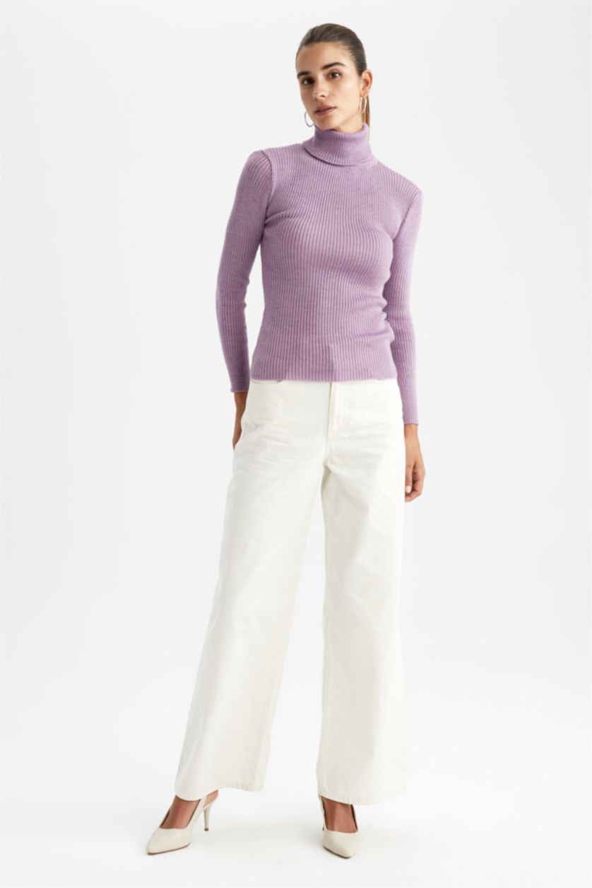 Kadın Lila Orta Slım Fıt Kazak