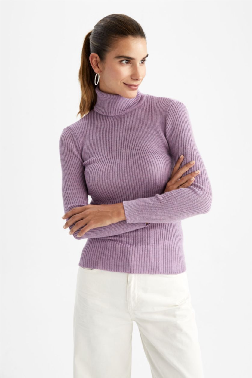 Kadın Lila Orta Slım Fıt Kazak