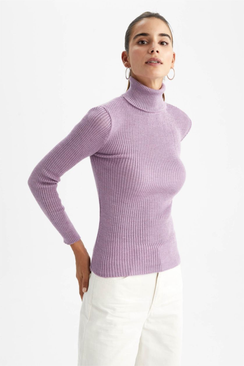 Kadın Lila Orta Slım Fıt Kazak