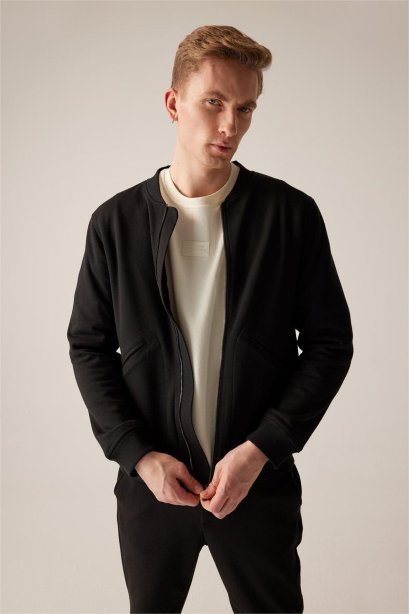 MAN Black Regular Fit College Collar Bomber Jacket