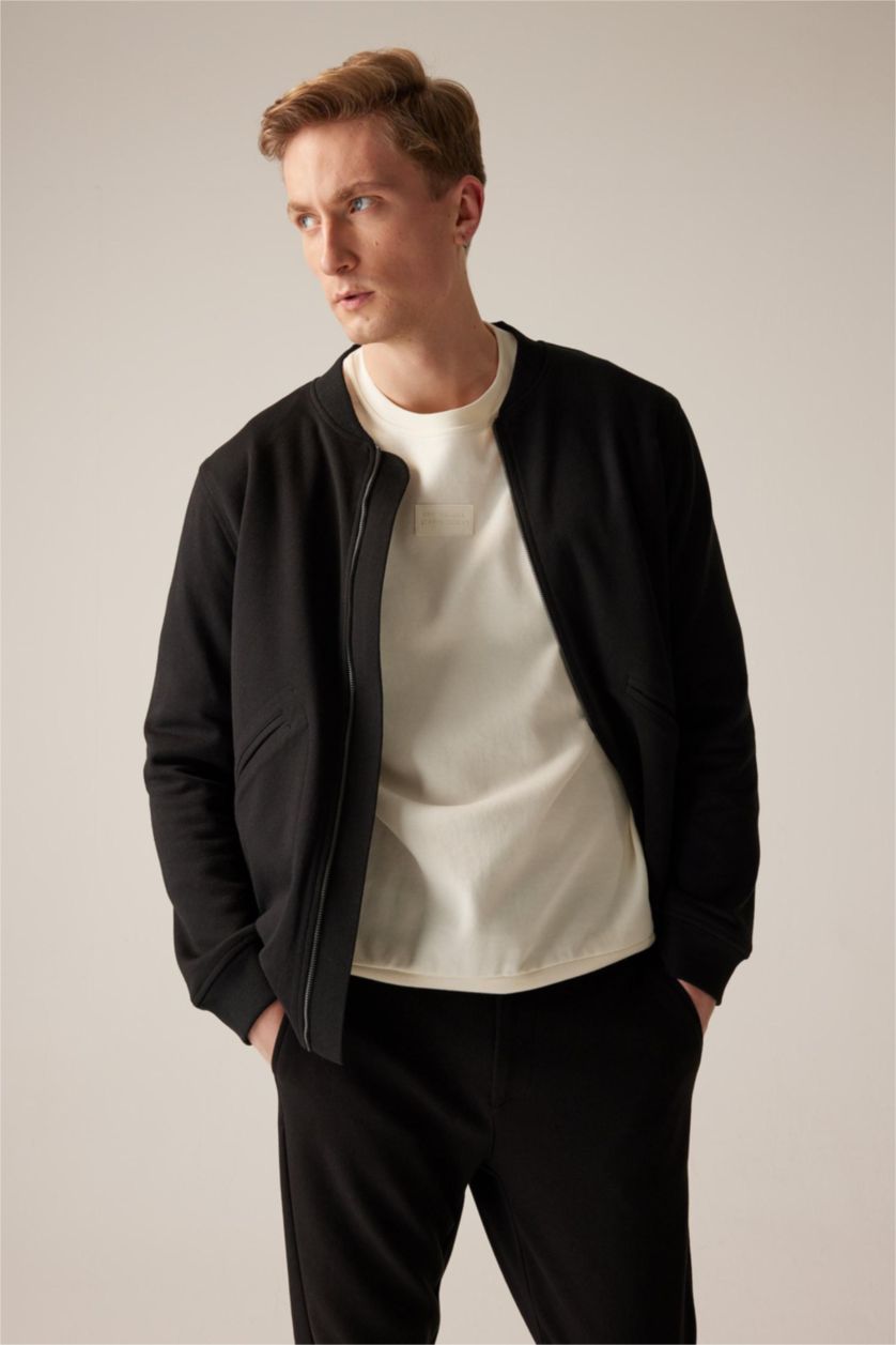 MAN Black Regular Fit College Collar Bomber Jacket
