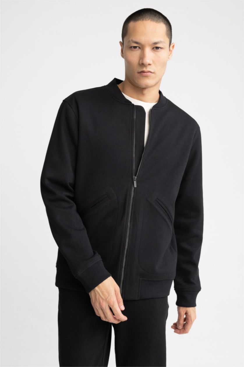 MAN Black Regular Fit College Collar Bomber Jacket