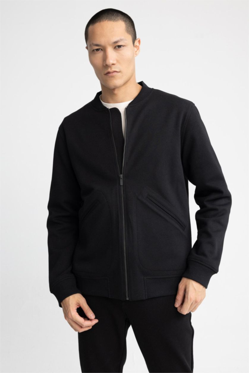 MAN Black Regular Fit College Collar Bomber Jacket