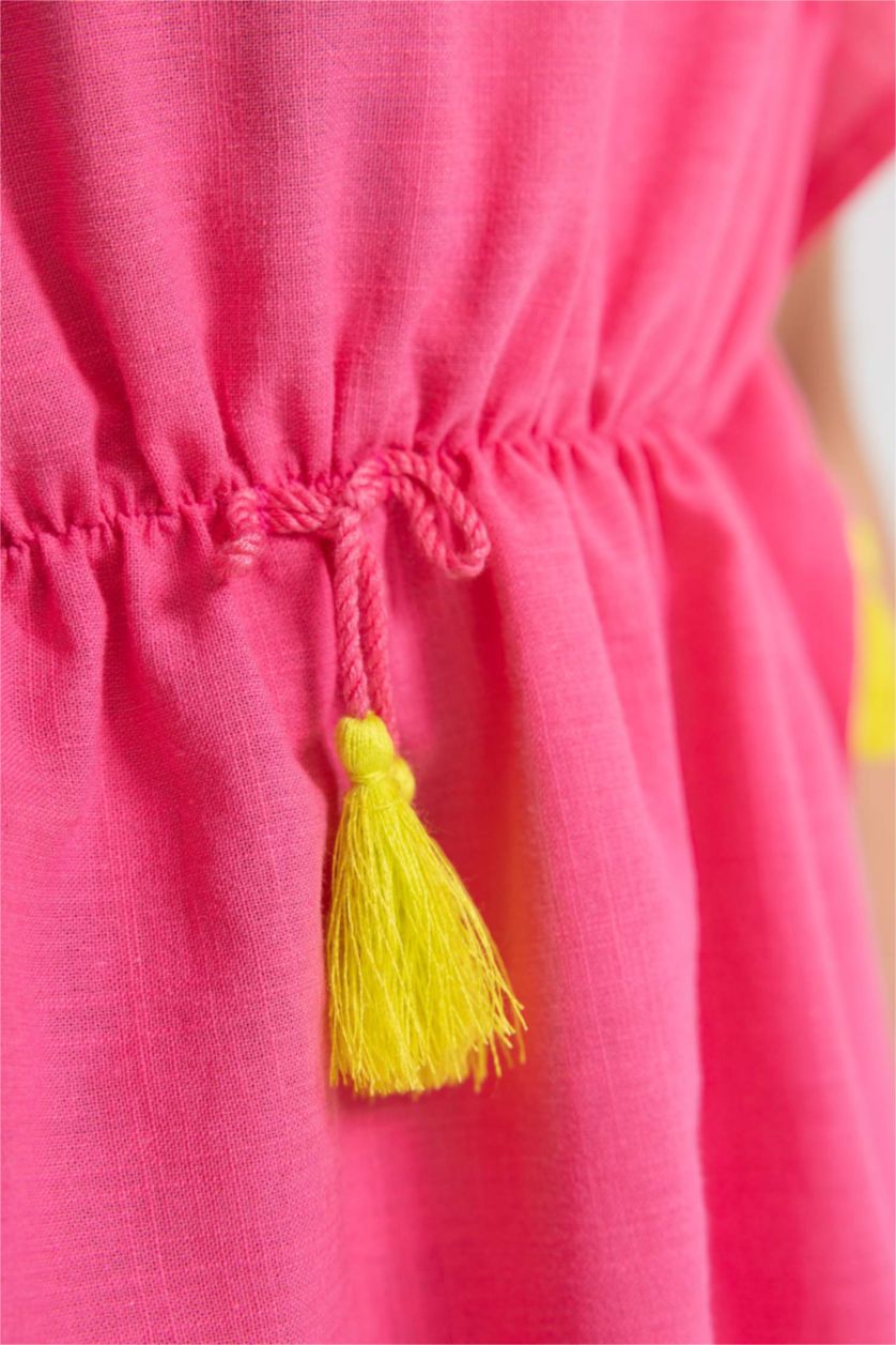 Kız Çocuk - Genç Kız Koyu Pembe Kız Çocuk Püsküllü Plaj Kaftan
