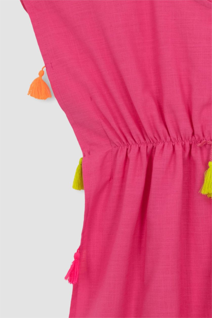 Kız Çocuk - Genç Kız Koyu Pembe Kız Çocuk Püsküllü Plaj Kaftan