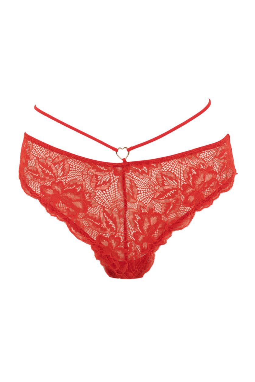 WOMAN Red Fall In Love Valentine's Day Lace Detailed Lace Brazilian Panties