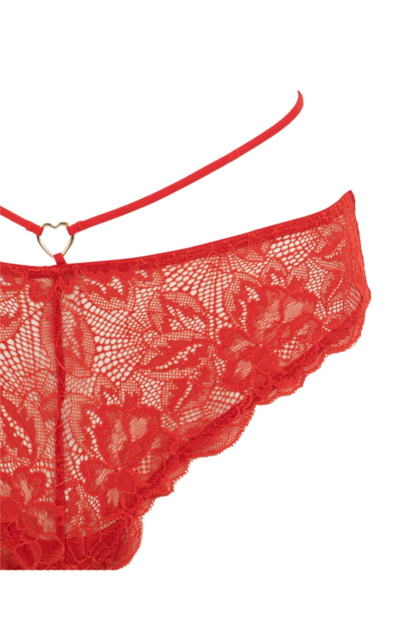 WOMAN Red Fall In Love Valentine's Day Lace Detailed Lace Brazilian Panties