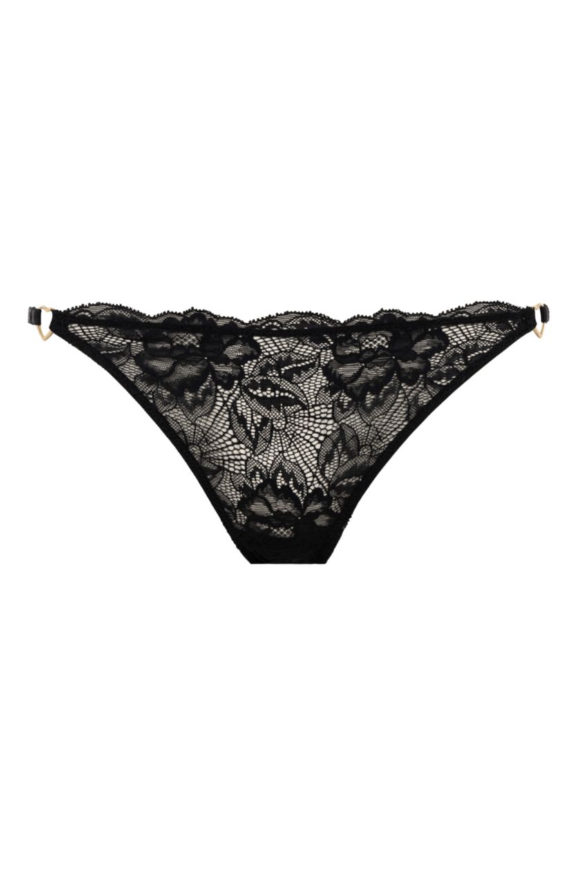 WOMAN Black Fall in Love Stone Accessory Detail Lace Brazilian Panties