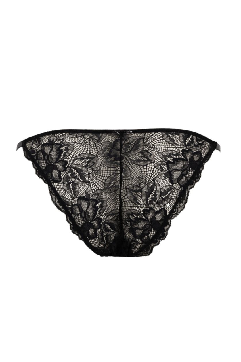 WOMAN Black Fall in Love Stone Accessory Detail Lace Brazilian Panties