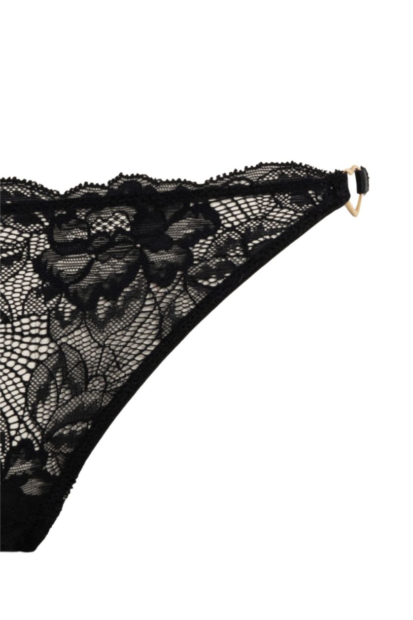 WOMAN Black Fall in Love Stone Accessory Detail Lace Brazilian Panties