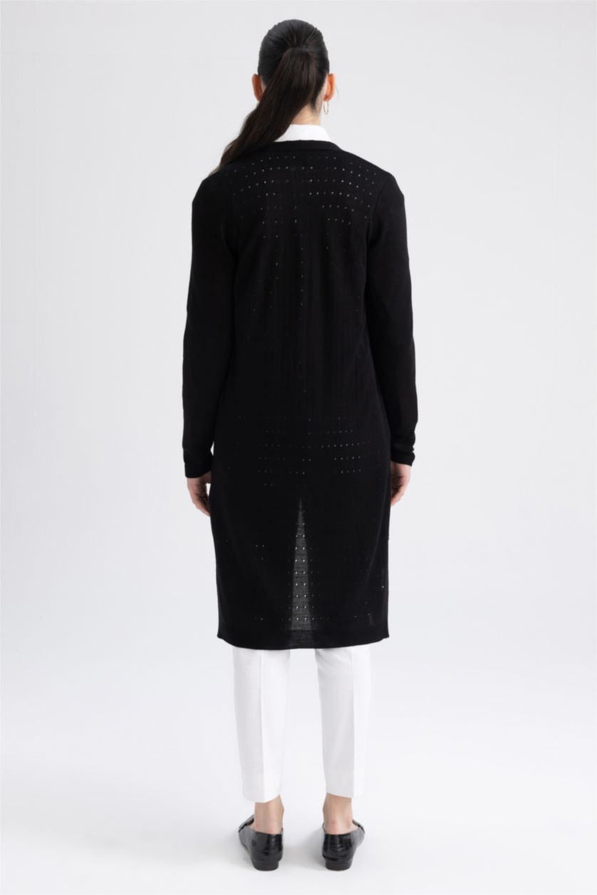 حريمي أسود كارديجان تريكو قصة عادية وياقة V