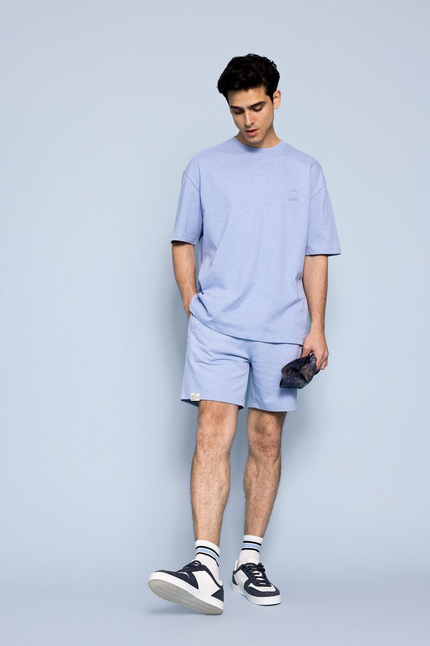 MAN Light Blue Regular Fit Regular Hem Shorts