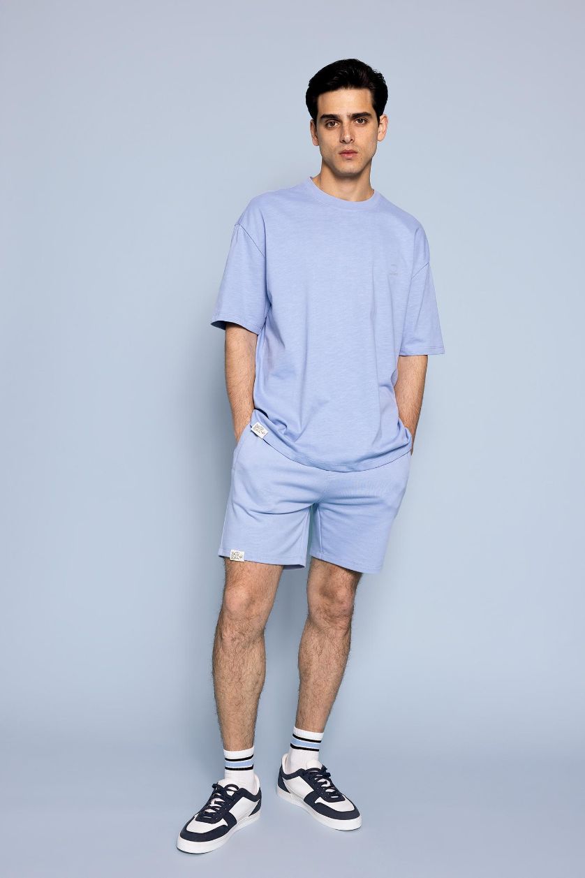 MAN Light Blue Regular Fit Regular Hem Shorts