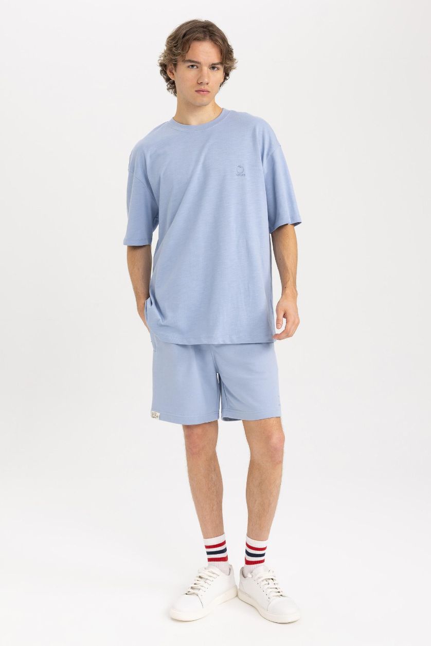 MAN Light Blue Regular Fit Regular Hem Shorts