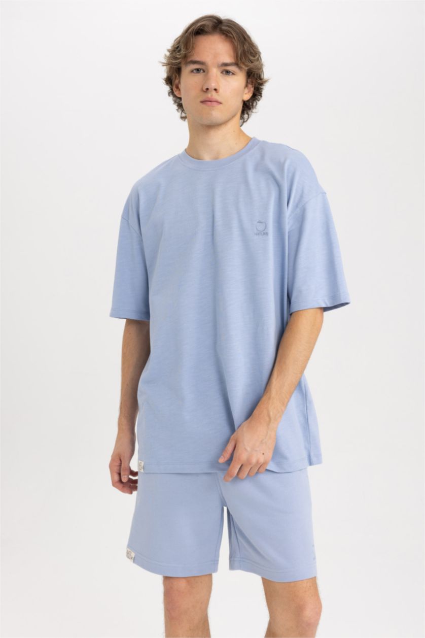 MAN Light Blue Regular Fit Regular Hem Shorts