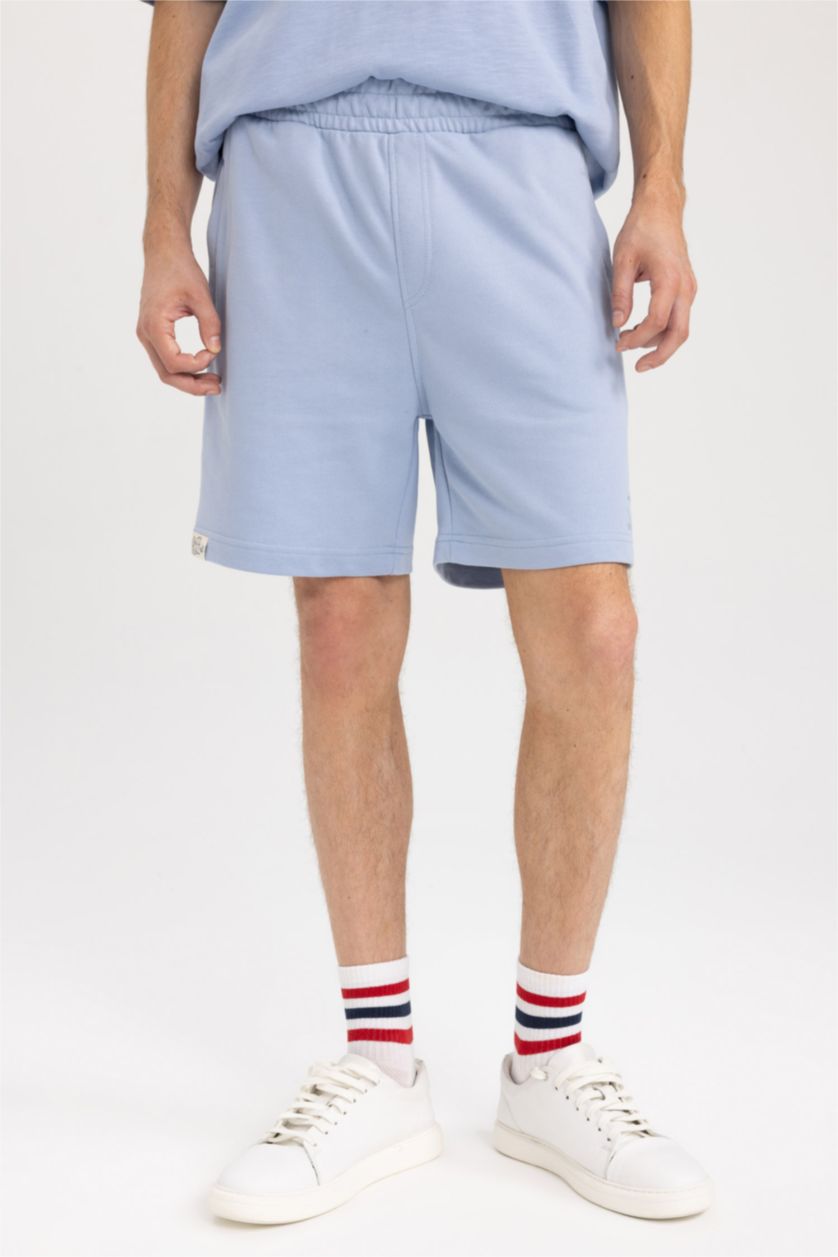 MAN Light Blue Regular Fit Regular Hem Shorts