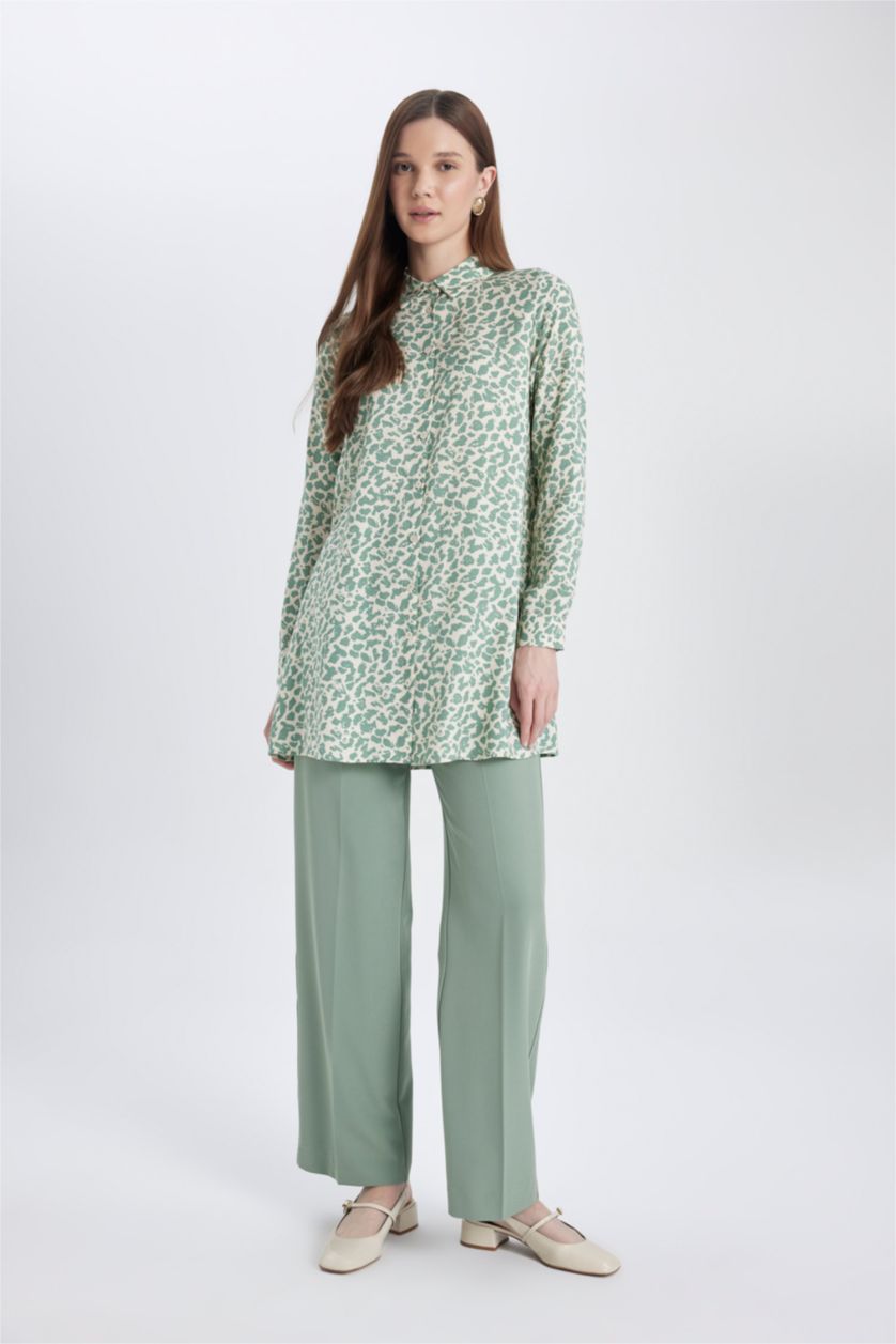 WOMAN Light Green Regular Fit Long Sleeve Tunic