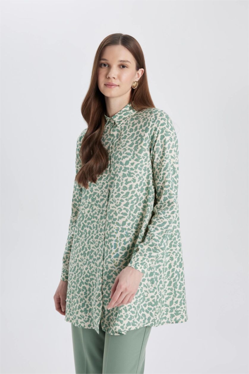 WOMAN Light Green Regular Fit Long Sleeve Tunic