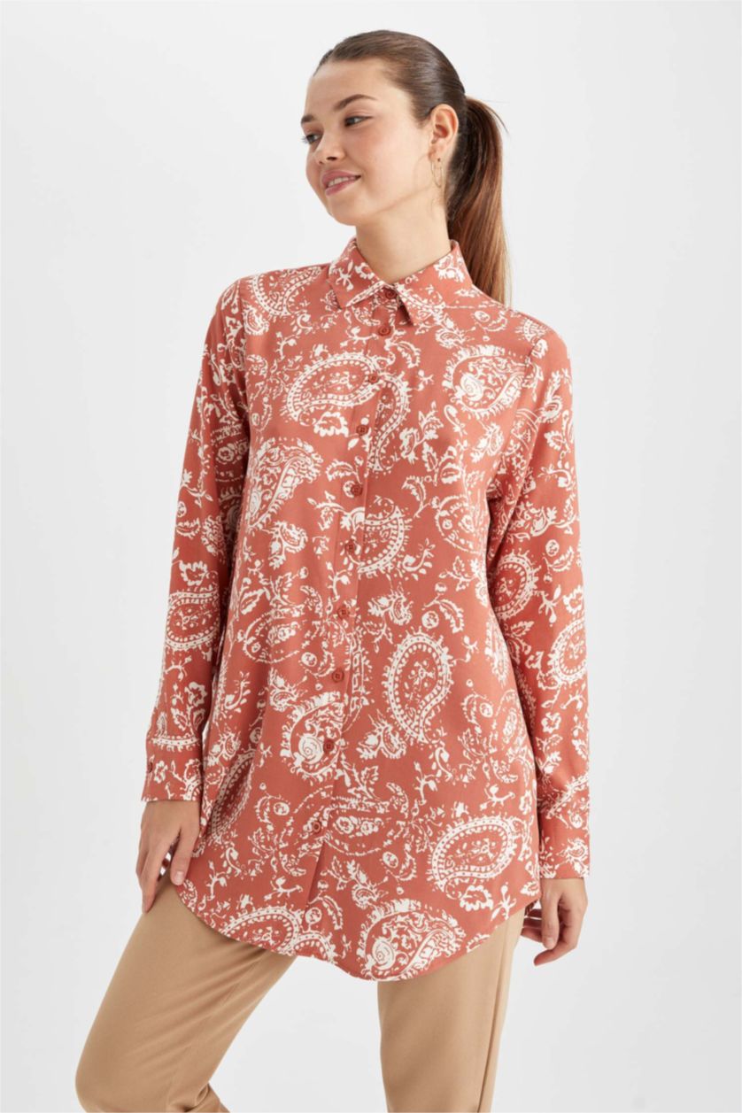 Kadın Kiremit Regular Fıt Uzun Kollu Tunik