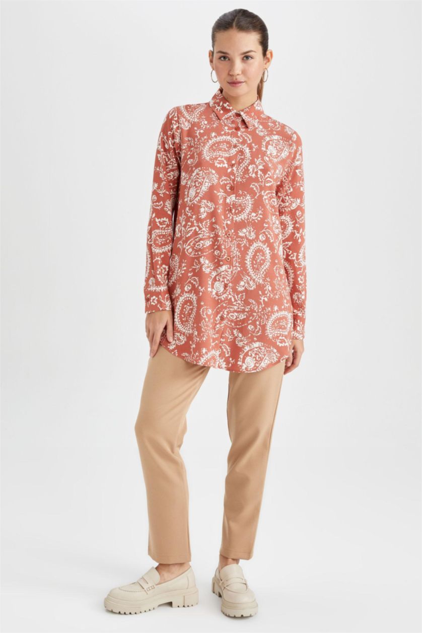 Kadın Kiremit Regular Fıt Uzun Kollu Tunik