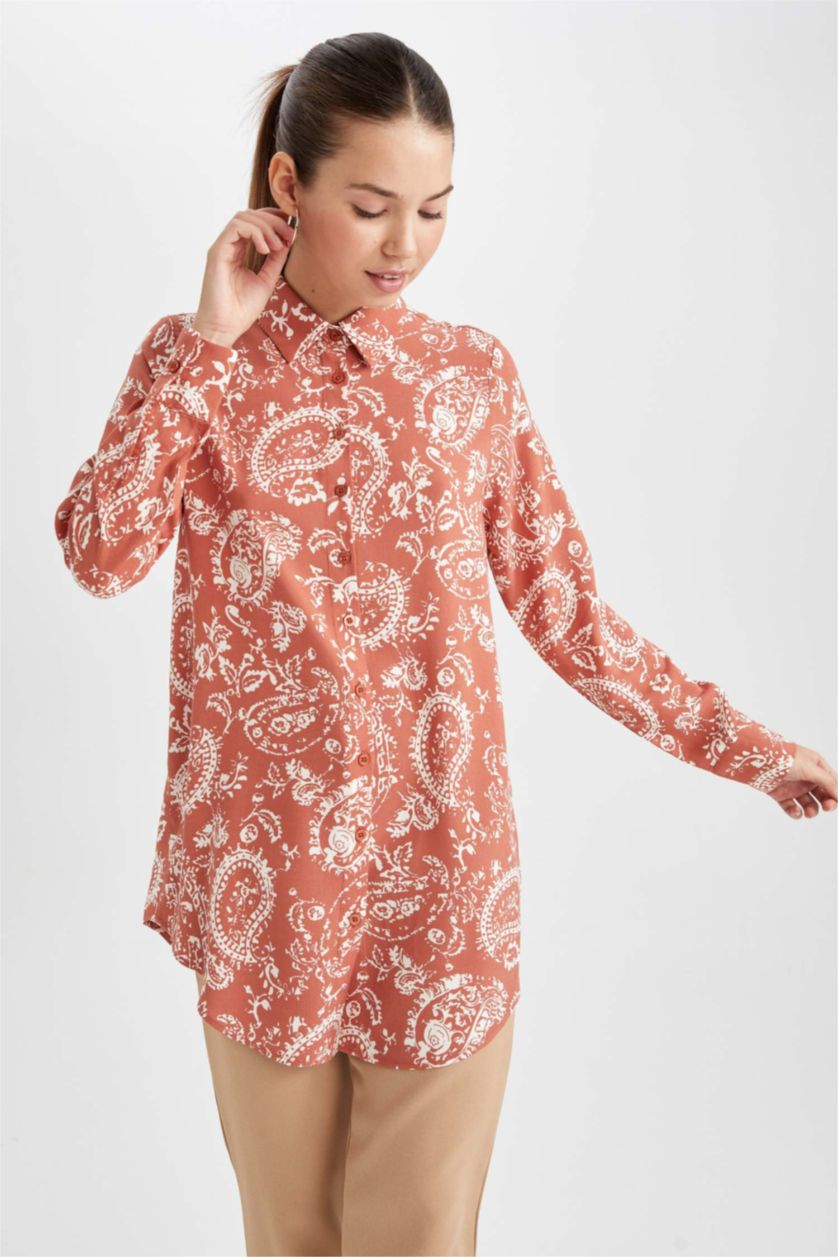 Kadın Kiremit Regular Fıt Uzun Kollu Tunik